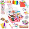 SMILESSKIDDO Arts Craft Supplies for Kids - 1400+ PCS Toddler DIY Craft Art Supply Set, Portable 3 Layered Folding Storage Box School Craft Projects - Gifts for Girls Ages 4-8, 8-12, Pink