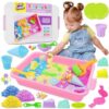 SMILESSKIDDO Sensory Bin - Baking & Ice Cream Making Set with 3.3lb Play Sand Kit, Waffle Cake Molds and Sand Tools, Ice Cream Toy Shop, Gifts for Girls & Boys