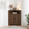 Smuxee Bathroom Corner Cabinet, Floor Corner Storage Cabinet with Fluted Door and Adjustable Shelf, Walnut Narrow Cabinet Organizer for Bathroom, Kitchen, Living Room