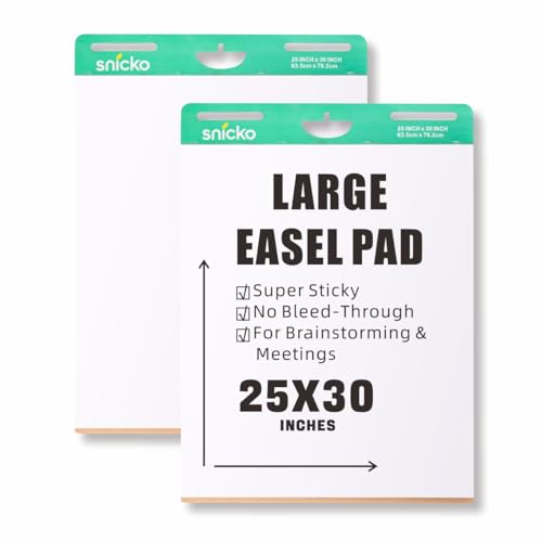 Snicko Super Sticky Easel Pad 25 in x 30 in, Large White Premium Self Stick Flip Chart & Anchor Chart Paper, 30 Sheets/Pad, 2 Pads/Pack, Ideal for Classroom Teaching, Business Meetings, Office Presentations & Training Sessions (2Pads-25 x 30 Inches)