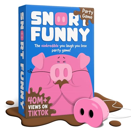 Snort Funny – The Oinkredible You Laugh You Lose Party Game | Family Games for Kids and Adults | 150 Challenge Cards, 5 Pig Snouts & Mud Tokens | Funny Games for Friend & Family, 4-8 Players, Ages 8+