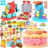 SOCBTNSO 4 in 1 Dough Sets 70 PCS for Kids Ages 4-8, Dough Tools Kit with Ice Cream Noodle Hamburger Cake Maker Machine, Kitchen Creations Art Crafts Food Play Toys for Boys Girls Ages 3+