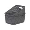 Soddeph 3 Pack Plastic Storage Baskets with Handles,Stackable Organizer Bins for Closet, Bathroom, Kitchen, Office, Shelf and Cabinet Organization (Gray, Grid-3PACK)