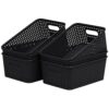 Soddeph 6 Pack Plastic Storage Baskets with Handles,Stackable Organizer Bins for Closet, Bathroom, Kitchen, Office, Shelf and Cabinet Organization (Black, Grid-6PACK)