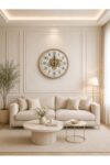 SODEF 17.7 x 17.7 in Cream & Gold Gear Wall Clock | Modern Classic Design with Silent Mechanism, Anti-Glare Glass, Battery Operated for Living Room, Office | 17.7 x 17.7 inches - Cream