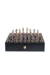 SODEF Black & Gold Chess Set with Drawer 13.4 x 13.8 x 5.7 in Metal Board and Pieces for Game and Decor