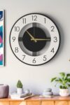 SODEF Large Decorative Wood Wall Clock 18.9 in Diameter Modern Metal Accents for Living Room Office Entryway Silent Sweep Mechanism - Black-White