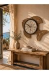 SODEF Marine Fish Wall Clock with Woven Texture - Decorative Living Room Clock - Silent Movement - Coastal, Bohemian Style - 19.7 x 16.5 inches - Brown - Natural