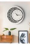 SODEF Modern Geometric Pattern Wall Clock 18.9 in x 18.9 in Black and White MDF Wood Silent Mechanism for Living Room Office Home Decor Arabic Numerals - Black-White