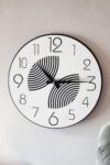 SODEF Modern Markab Wooden Wall Clock 48 inch Diameter Black and White MDF Material Silent Mechanism with Surprise Art Print Gift - SİYAHBEYAZ
