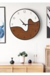 SODEF Modern Two-Tone Wood Wall Clock 48 inch Diameter Silent Mechanism with Black Frame, Wave Design for Living Room, Office, MDF Material, White-Walnut Color - White-Walnut