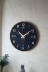 SODEF Modern Wood Wall Clock with Silver Mirror Accent - 18.9 in Diameter - MDF Material, Brown & Black Finish, Silver Hands, Silent Mechanism - Contemporary Round Design for Home Decor - Black Deer