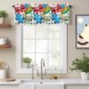 SODIKA Cartoon Jigsaw Kitchen Valances for Windows, Rod Pocket Short Window Treatment, Colorful Bows Hearts Daisy Flowers Curtain Valances for Bathroom Living Room 1 Panel 60 x 18 Inch
