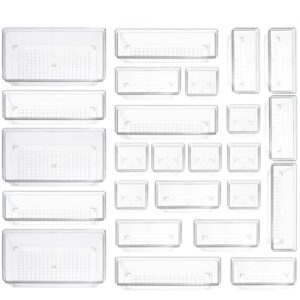 Sodynee Clear Plastic Drawer Organizer Storage - 25Pcs 4 Size Desk Bathroom Kitchen Organizers and Accessories Office Organization, Vanity Stackable Drawers Bins Trays Containers Dividers Makeup Sets