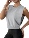 SOFIA'S CHOICE Women Athletic Crop Tank Tops Workout Loose Sleeveless Muscle Shirts Grey-N Medium