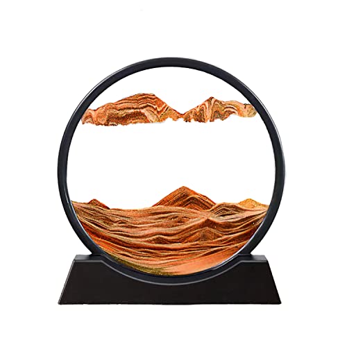 SOFLIY 3D Dynamic Sand Art Liquid Motion, Moving Sand Art Picture Round Glass 3D Deep Sea Sandscape in Motion Display Flowing Sand Frame Relaxing Desktop Home Office Work Decor (Orange, 12")