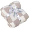 Soft Checkered Throw Blanket, Ultra Cozy Knit Throw Blanket Fluffy Fuzzy Reversible Checkerboard Blanket for Travel Couch Sofa Bed Decor, 51x63 inches, Cream White