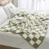 Soft Checkered Throw Blanket, Ultra Cozy Knit Throw Blanket Fluffy Fuzzy Reversible Checkerboard Blanket for Travel Couch Sofa Bed Decor, 51x63 inches, Sage Green