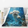 Soft Flannel Throw Blanket for Couch Sofa Bed Cute White Poodle