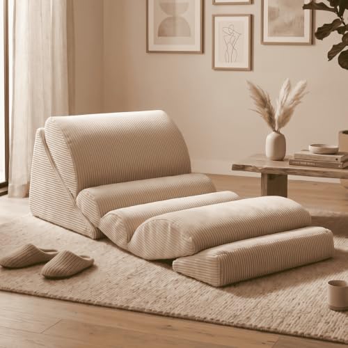 Soft Moon Chair, Floor Lounger Pillow Set, Modular Floor Cushion Adjustable Chaise Lounge Pillow for Sitting Reclining Relaxing, Soft Support for Cozy Corner Reading Nook Meditation Gaming, Beige