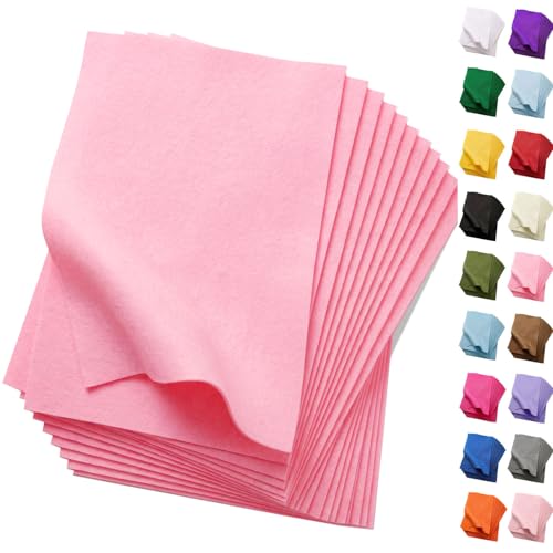 Soft Pink Felt Fabric Sheets for Crafts, 8 x 12 Inch Felt Squares, 20 Pcs 1.6mm Thick Nonwoven Fabric for DIY Projects, Sewing, Patchwork and Decoration