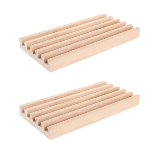SOIMISS 2pcs Wooden Domino Holders Organizer with Portable Convenience and Compact Design, Khaki Tile Display Rack for Mexican Train Dominoes, for Indoor Activities and Parties