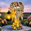 Solar Garden Statue Angel Figurine - 11.8 Inch Fairy Garden Angel Decor with Hanging Solar Lanterns and Succulent LED Lights for Balcony Patio Lawn Yard Ornaments, Birthday Gifts for Women Mom