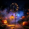 Solar Halloween Black Cat &Pumpkin Moon Garden Stake Ligh, Metal Half Moon Outdoor Decorative Lights for Yard Lawn Patio Front Porch Halloween Holiday Outside Decoration (1pcs)