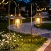 Solar Lantern 2pack Outdoor Hanging Light-Edison Bulb Design Waterproof Vintage Metal Light with Shepherd Hook for Patio, Backyard, Porch, Yard Decorative