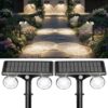 Solar Lights Outdoor Waterproof, Dual Heads Adjustable Solar Spot Lights Outdoor, 2-in-1 Motion Sensor Solar Powered Spotlight Landscape Lighting for Garden, Yard, Pathway- 2 Pack (Cool White)