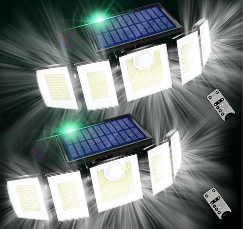 Solar Lights Outdoor Waterproof Motion Sensor - 3000 Lumens 5-Head Adjustable Solar Flood Light, IP65 Waterproof Solar Security Light for Yard, Garage, Driveway, Garden (With Remote Control,2)