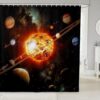 Solar System Bath Curtain Outer Space Shower Curtain for Kids Universe Planets Bathroom Shower Curtain Set Waterproof Decor Cosmos Orange Blue Kids Bathroom Accessories 72"x72"