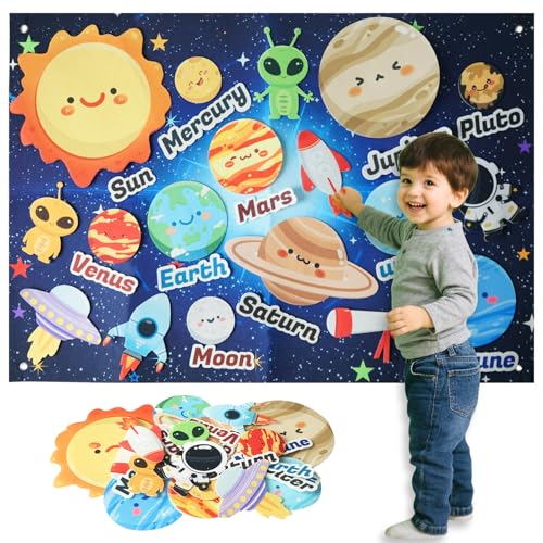 Solar System for Kids Toys, Children's Space Felt Board, Montessori Toys Outer Space Sensory Board, Gifts for Boys and Girls, Planetary Toys Suitable for Toddler Aged 3-8