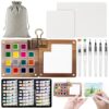Soleeya 15 Grids Mini Watercolor Paint Set, Portable Travel Kit with Palette, Sketchbook, Pens, Paints for Beginners and Artists