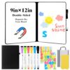 Soleeya Double-Sided Magnetic Dry Erase Notebook, 9 x 12in Portable White Boards Dry Erase, Foldable Whiteboard Reusable Notebook, Dry-Erase Notebooks with 6 Dry-Erase Pens, School, Office, Meetings