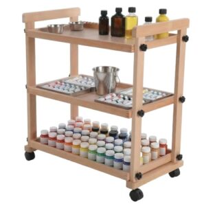 Solid Beechwood Art Cart Storage Organizer with Caster Wheels Rolling Utility Studio Taboret Multifunctional Art Supplies Studio Cart Large Capacity for Supplies & Classroom Utility