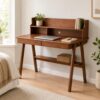 Solid Wood Computer Desk with 2 Drawers and Storage Shelves for Home Office