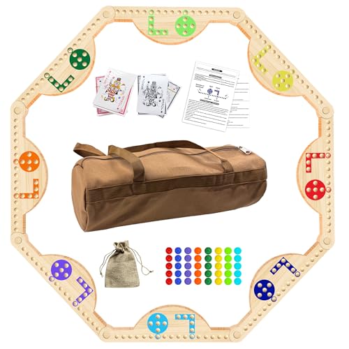 Solid Wood Marbles and Jokers Board Game: Versatile Family Entertainment for 2-8 Players, Featuring Interlocking Game Boards, Multiple Colors, Marbles, and Card Decks Ideal for Parties and Game Nights