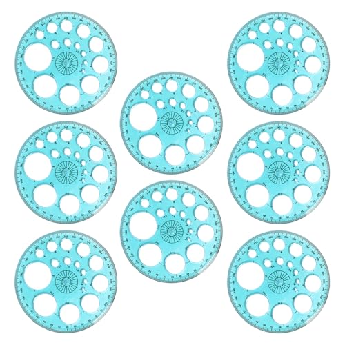SOLUSTRE 8pcs Rotatable 360 Degree Protractor Circle Drawing Tool with Plastic Lightweight Geometric Ruler for Classroom Teaching and Geometry Studies, Blue Circle Stencil Template