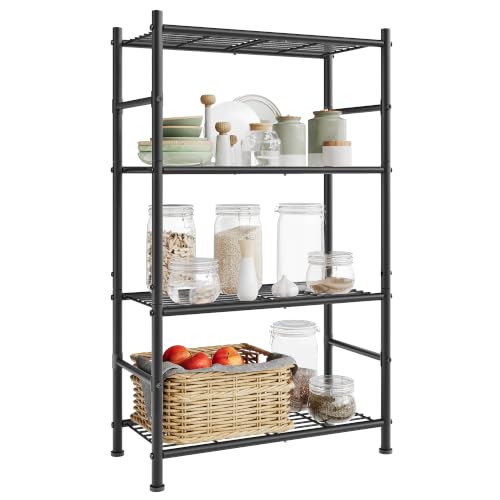 SONGMICS 4-Tier Storage Shelves, Steel Shelving Unit, Sturdy Organizer Rack, 23.6 x 11.8 x 43.7 Inch, Matte Black, for Kitchen and Living Room, Dacey-Old Collection UBSC264BD01