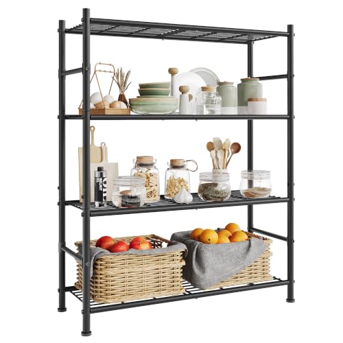 SONGMICS 4-Tier Storage Shelves, Steel Wire Shelving Unit, Easy Assembly Organizer Rack, 31.5 x 11.8 x 43.7 inch, Matte Black, for Kitchen Pantry, Dacey-Old Collection UBSC284BD01