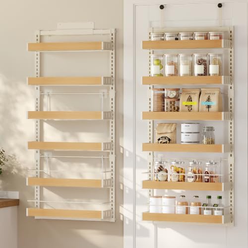 SONGMICS 6-Tier Over the Door Pantry Organizer, Adjustable Spice Rack with Anti-Tipping Wire, Wall Mounted Storage, 16.9 x 6.2 x 55.3 inch, Matte White, UKCS048W101