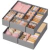 SONGMICS Drawer Organizers, Dresser Divider Organizers, Set of 12, Foldable Fabric Storage Boxes for Socks, Underwear, Bras, Ties, Scarves, Dove Gray URDZ006G02