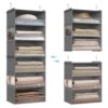 SONGMICS Hanging Closet Organizer, 6-Tier Fabric Storage Shelf, Separable Closet Hanging Shelf with Side Pockets, Foldable, Metal Hooks and Bamboo Inserts, Dove Gray URCH007G01