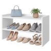 SONGMICS Home, 2-Tier Shoe Rack, Stackable Wooden Shoe Shelf, Free Standing Shoe Organizer, Storage Shelves, 11.9 x 24.7 x 14.4 inches, White, for Entryway, Closet