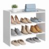SONGMICS Home, 3-Tier Shoe Rack, Stackable Wooden Shoe Shelf, Free Standing Shoe Organizer, Storage Shelves, 11.9 x 24.7 x 21.5 inches, White, for Entryway, Closet