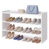 SONGMICS Home, 3-Tier Shoe Rack, Stackable Wooden Shoe Shelf, Free Standing Shoe Organizer, Storage Shelves, 11.9 x 32.5 x 21.5 inches, White, for Entryway, Closet