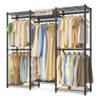 SONGMICS HOME Heavy-Duty Clothes Rack, Metal Closet Organizers and Storage System, Freestanding Wardrobe Closet Garment Rack with Shelves, 16 x 57.1 x 76.2 Inches, Black
