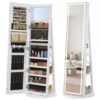 SONGMICS HOME LED Standing Jewelry Armoire, Full Length Mirror with Lights, Lockable Large Jewelry Box, Vanity Mirror with Storage, Space-Saving Organizer, Gift Idea, White UJJC008W01SH