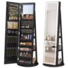 SONGMICS HOME LED Standing Jewelry Armoire, Full Length Mirror with Lights, Lockable Large Jewelry Box, Vanity Mirror with Storage, Space-Saving Organizer, Gift Idea, Ink Black UJJC008B01SH